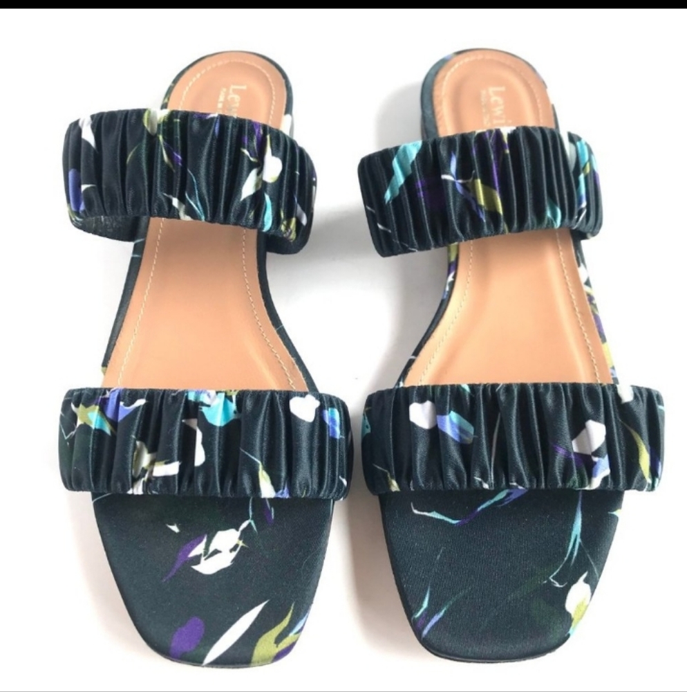 Lewit Elena Ruched Blue Floral Dressy Slide Sandals - Picture 6 of 11